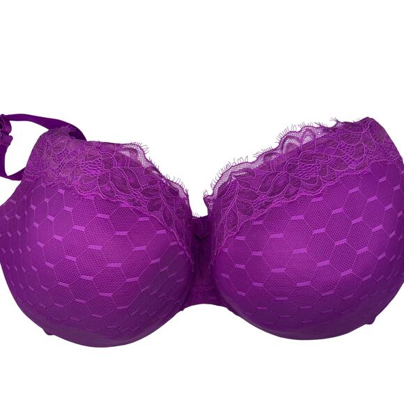 Cacique Lane Bryant 44DD Balconette Bra Purple Lace Lightly Lined - Picture 1 of 7